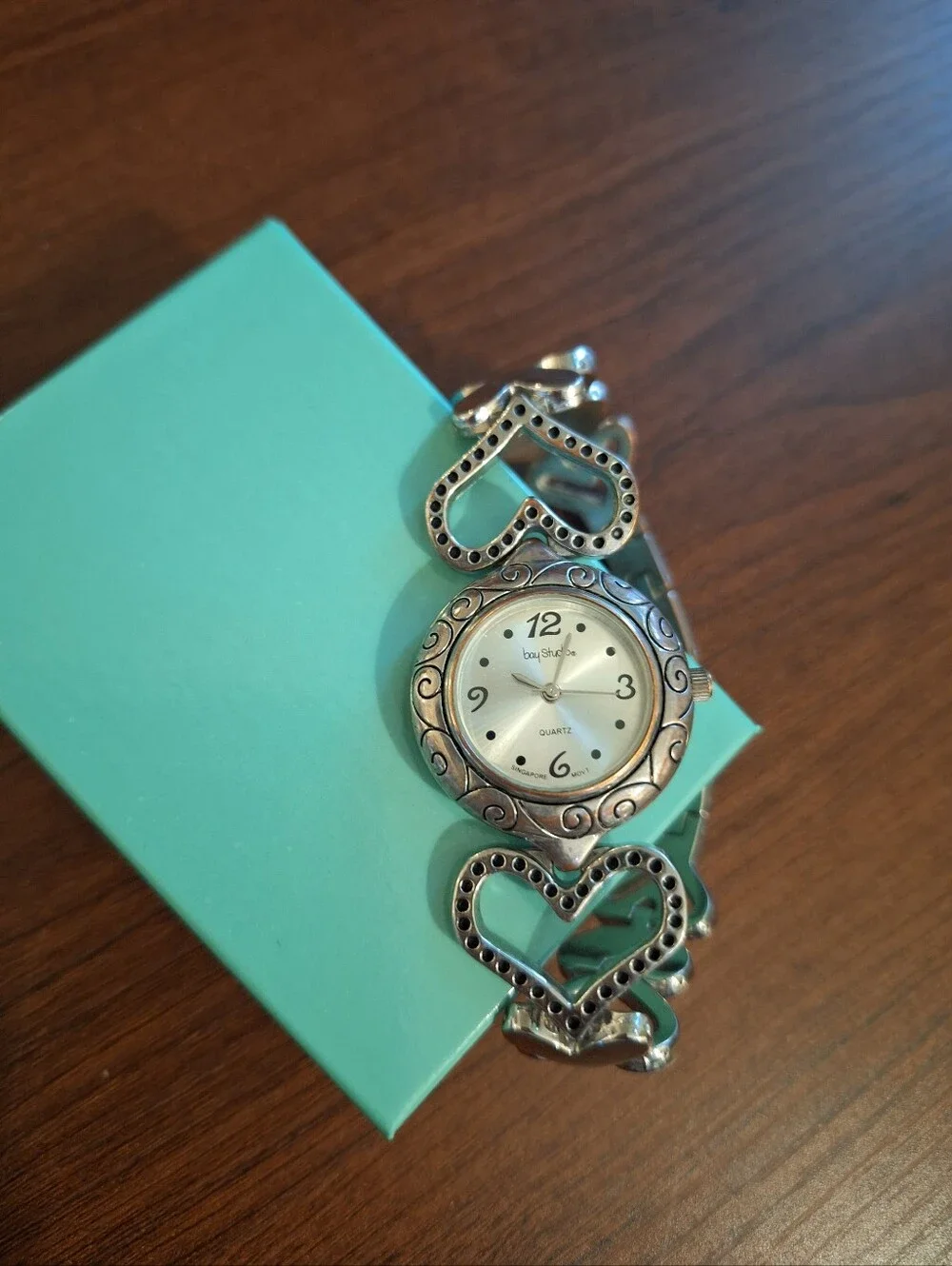 Vintage Bay Studio Silver Tone Heart Link Watch | Quartz Western Boho Chic VGC